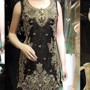 Black fancy heavy stone work pakistani gharara